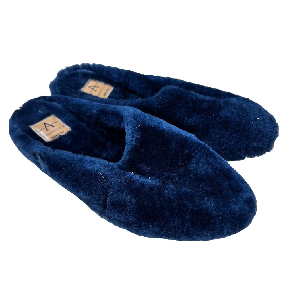 Aquatalia NWOB Emilia Shearling Mule Dark Blue Size 6 Slip On Rubber Sole Italy